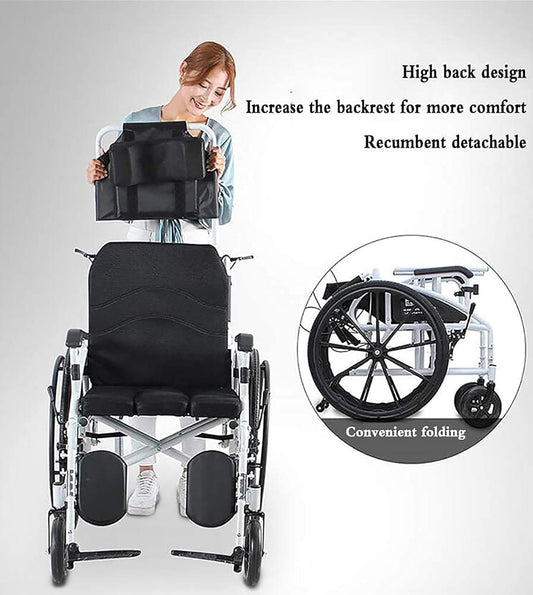 ♿ Lightweight Foldable Transport Wheelchair with Headrest & Reclinable Back – Portable Travel Mobility Scooter for Adults, Elderly & Disabled, All-Terrain PU Tires, Safety Brake System 🛡️