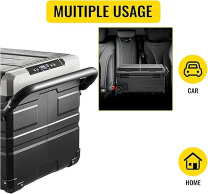🧊 Dual Zone Car Fridge Freezer – 75L Capacity, Portable 12V Cooler with Compressor, Removable Divider, Heavy-Duty Wheels & Handle, Perfect for Road Trips ⛰️